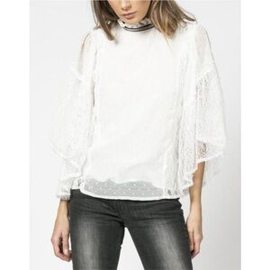 Religion We Live in Black Elegant White Lace Blouse with necklace detail S